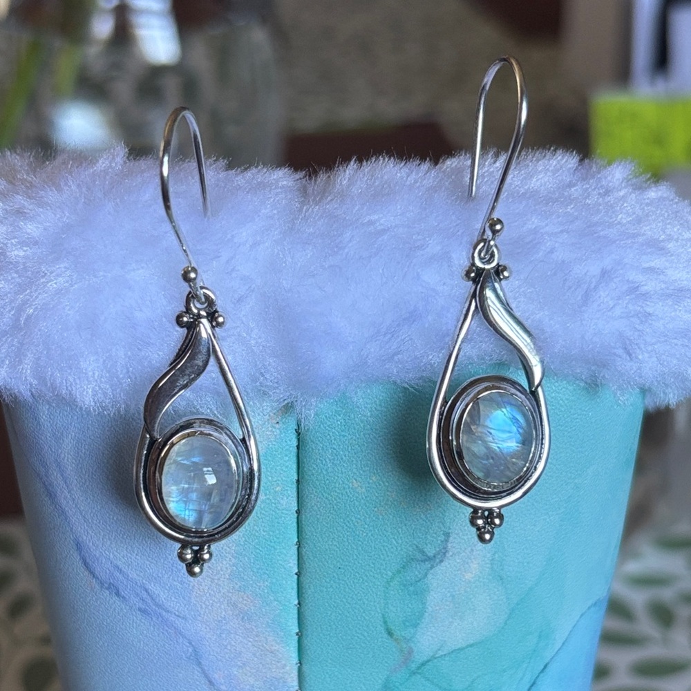 JTV Silver Earrings with Iridescent Gemstone
